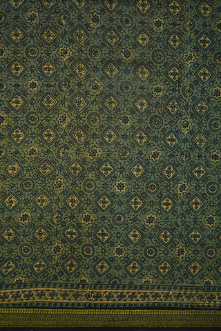 Ajrakh Printed Fern Green Chanderi Cotton Saree