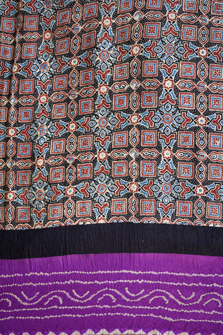 Ajrakh Printed Multicolor Bandhani Gaji Silk Saree