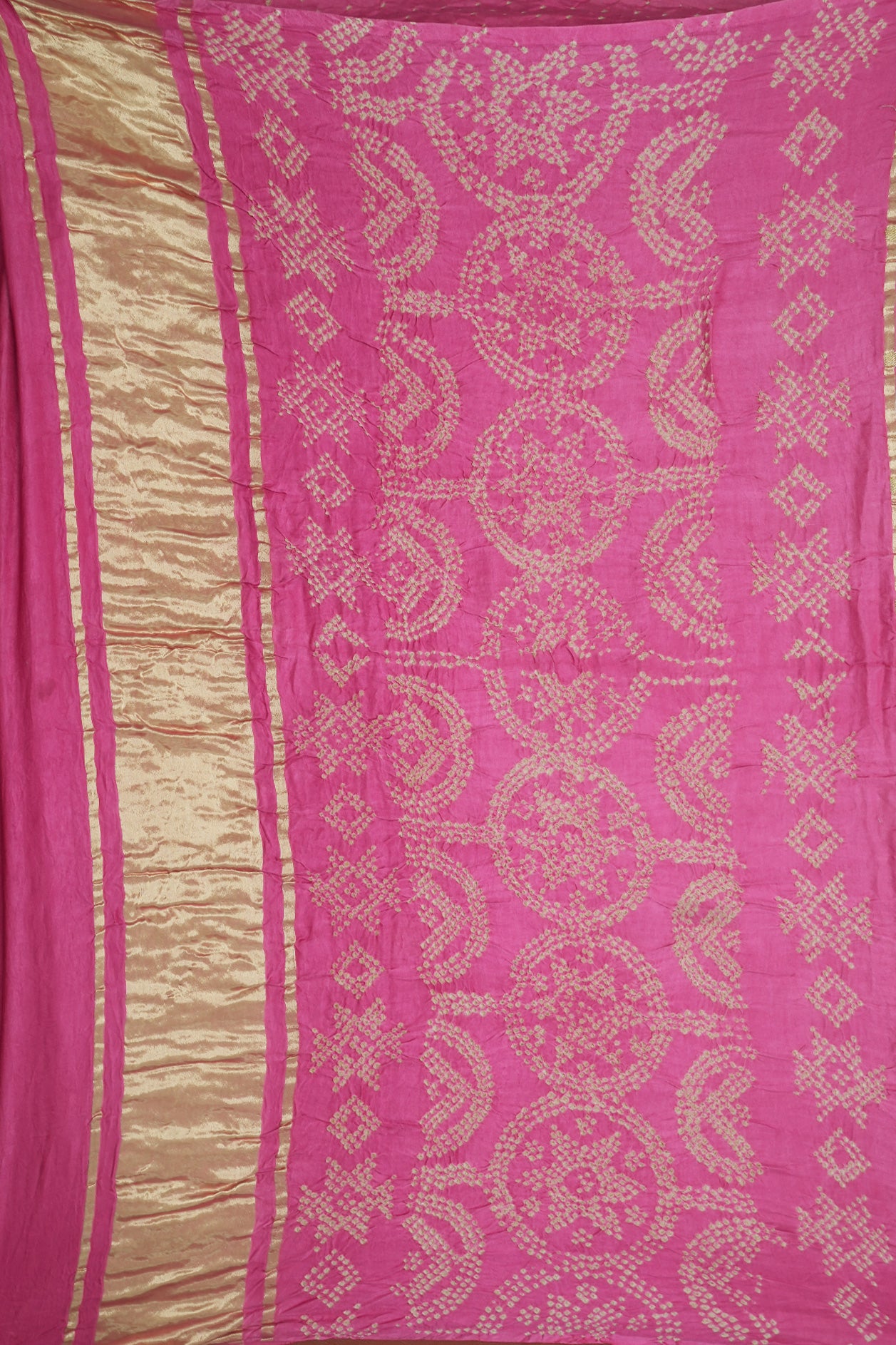 Ajrakh Printed Pink Bandhani Gaji Silk Saree