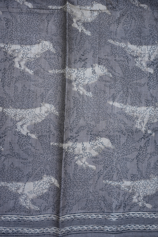 Allover Birds Printed Taupe Grey Tussar Silk Saree