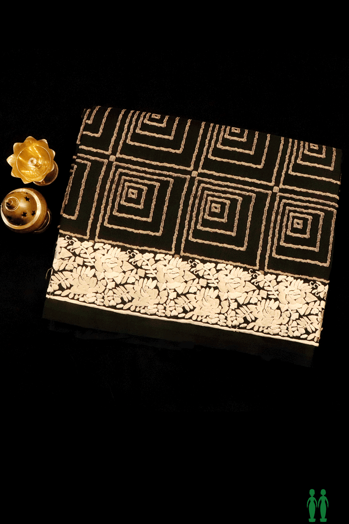 Allover Box Design Black Semi Tussar Silk Saree