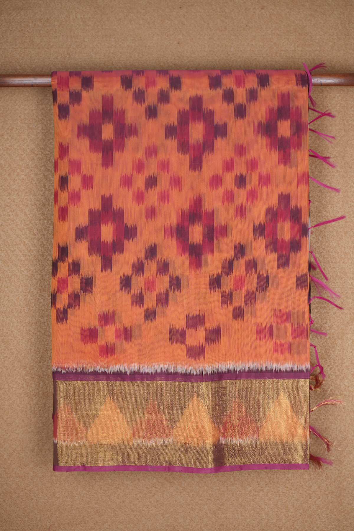 Allover Buttas Design Orange Kora Silk Cotton Saree
