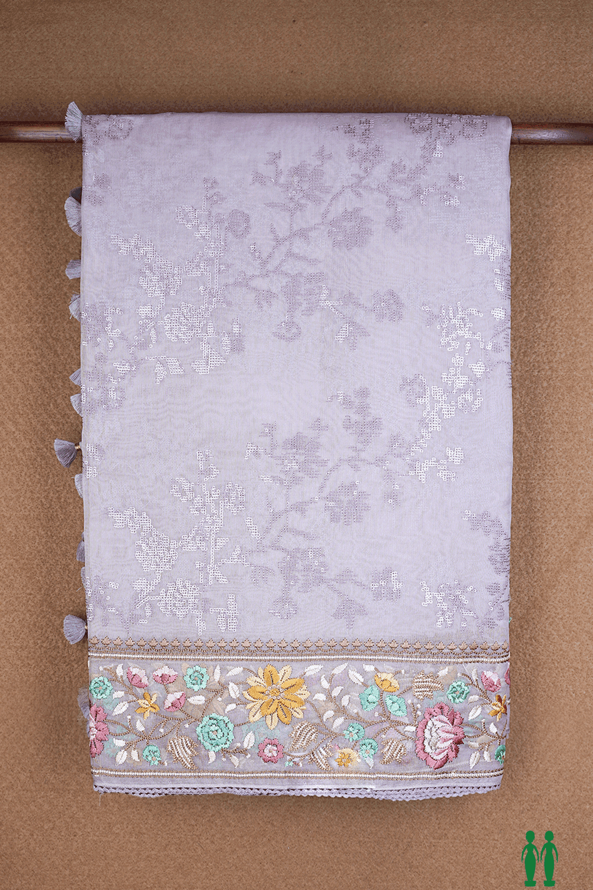 Embroidery Sequence Design Pale Purple Organza Silk Saree