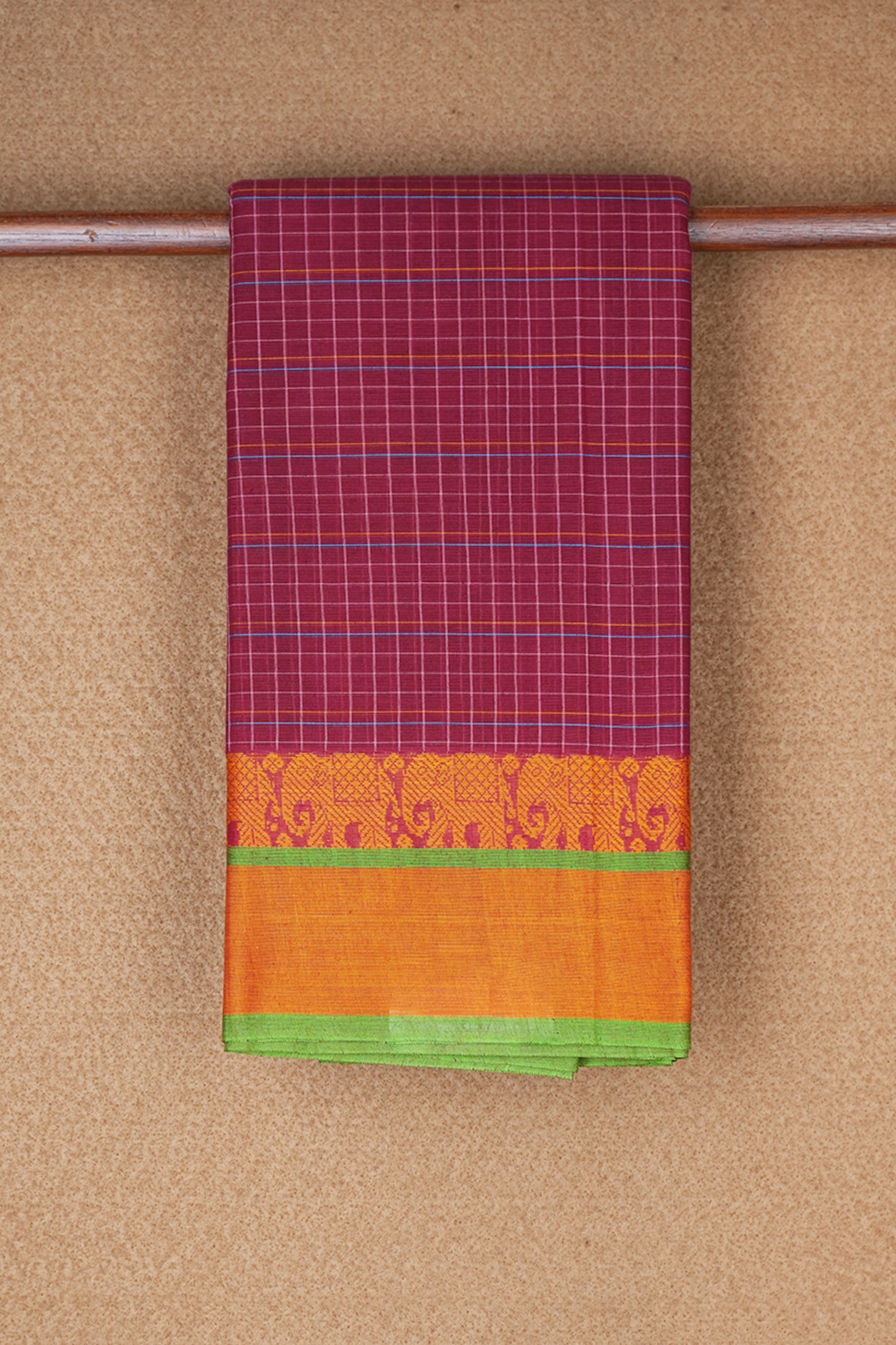 Allover Checks Design Berry Red Narayanpet Cotton Saree