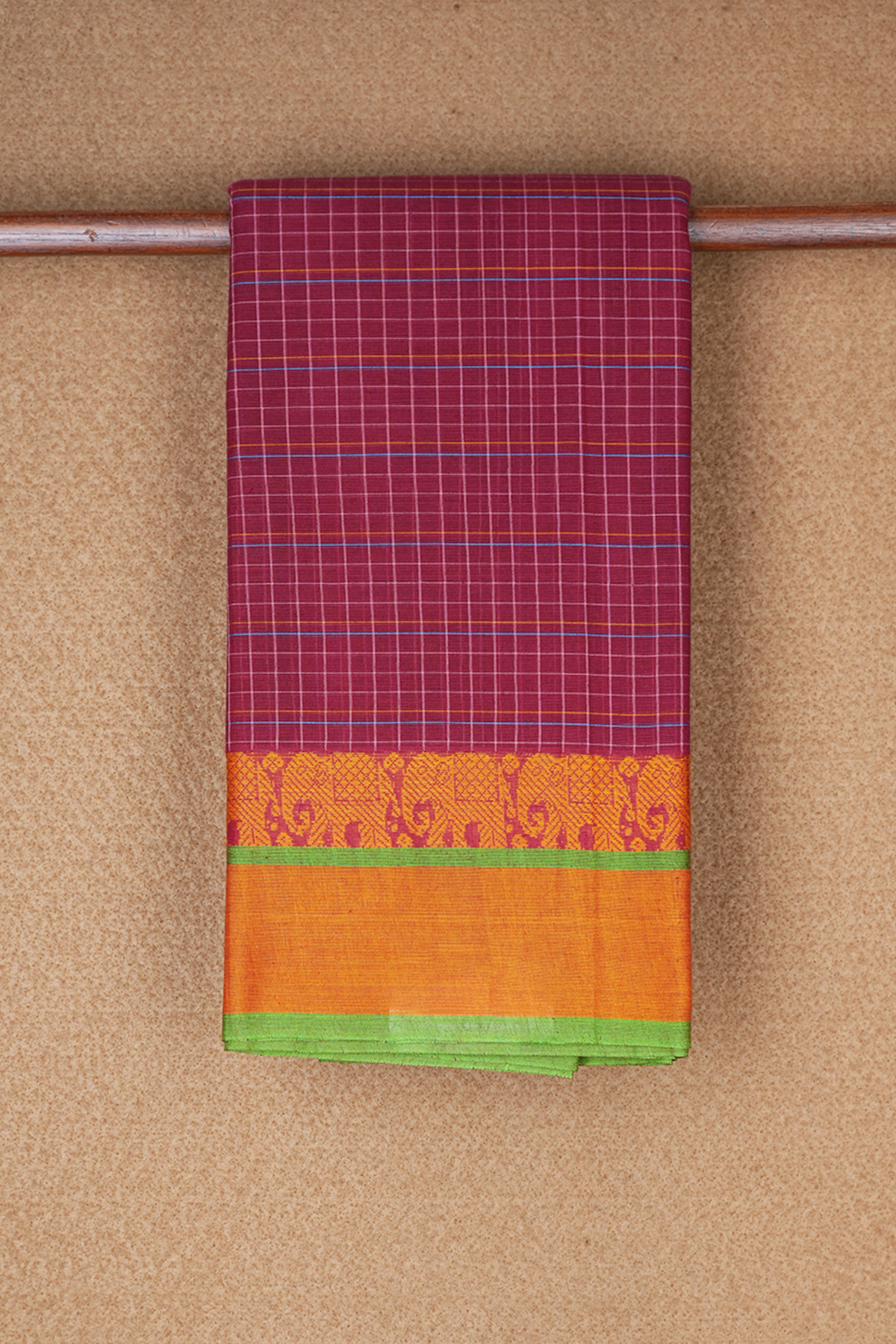 Allover Checks Design Berry Red Narayanpet Cotton Saree