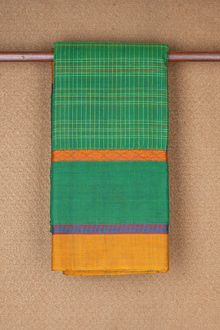 Allover Checks Design Bold Green Narayanpet Cotton Saree