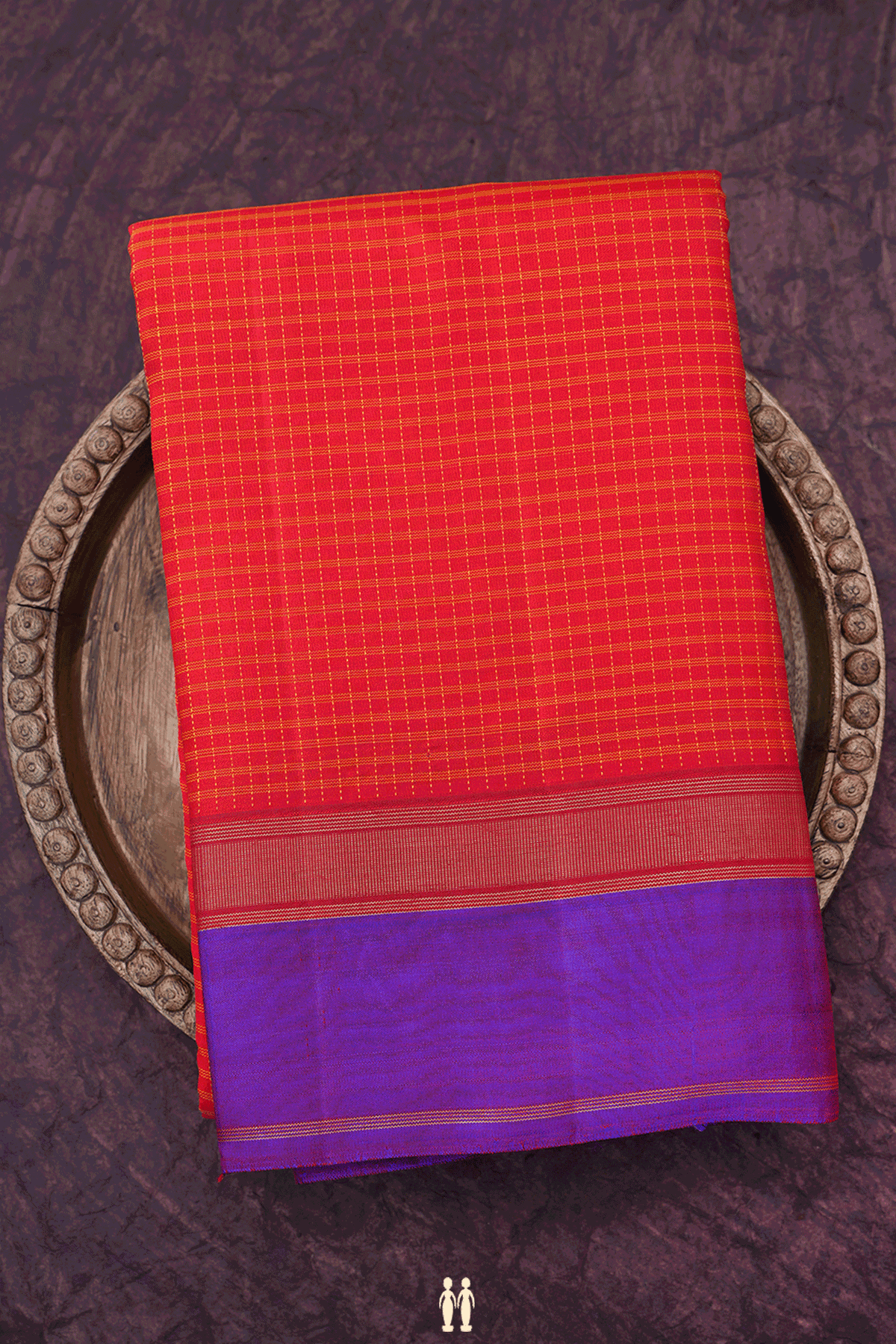 Allover Checks Design Chilli Red Kanchipuram Silk Saree
