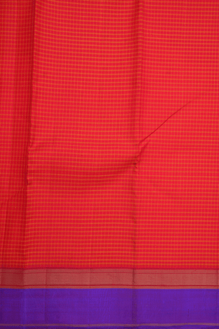 Allover Checks Design Chilli Red Kanchipuram Silk Saree