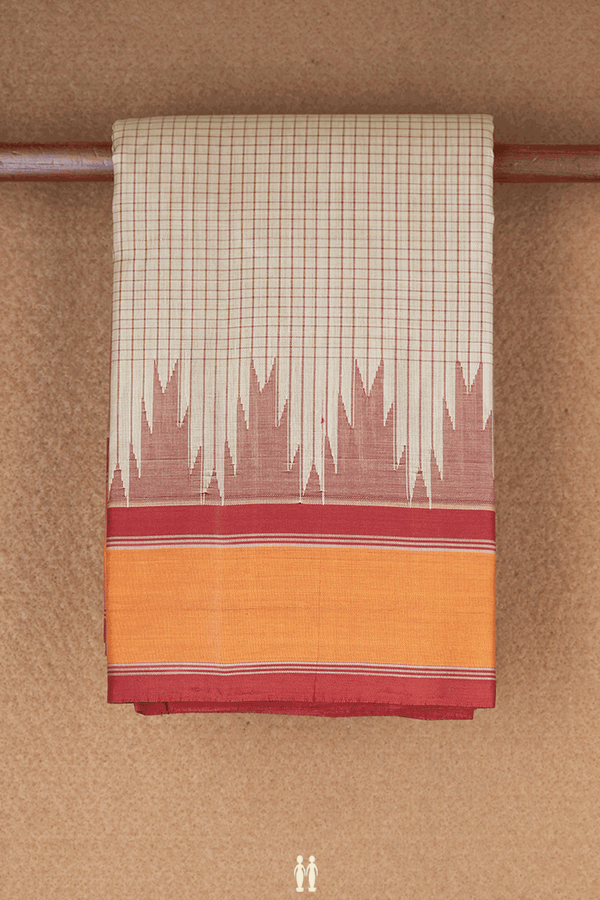Allover Checks Design Cream Color Kanchi Cotton Saree