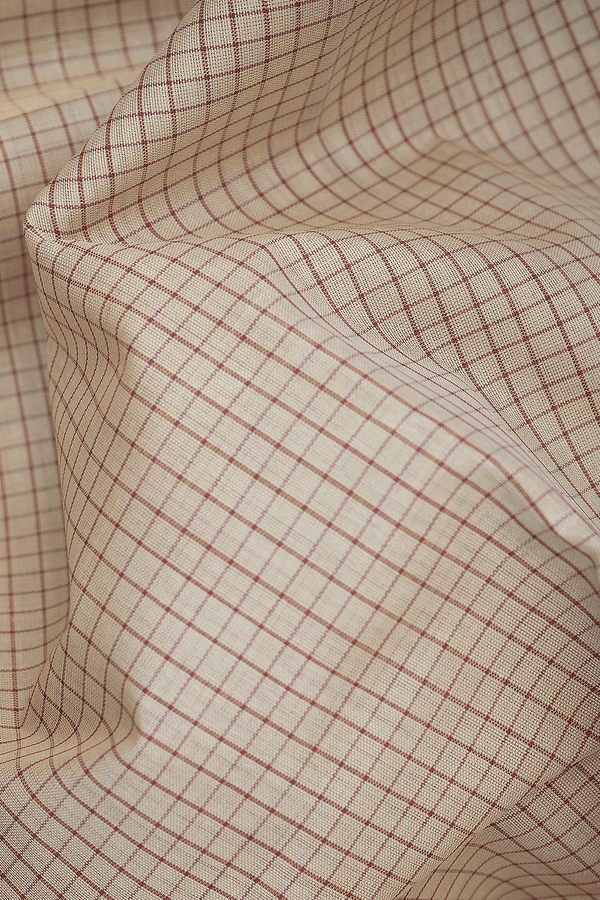 Allover Checks Design Cream Color Kanchi Cotton Saree