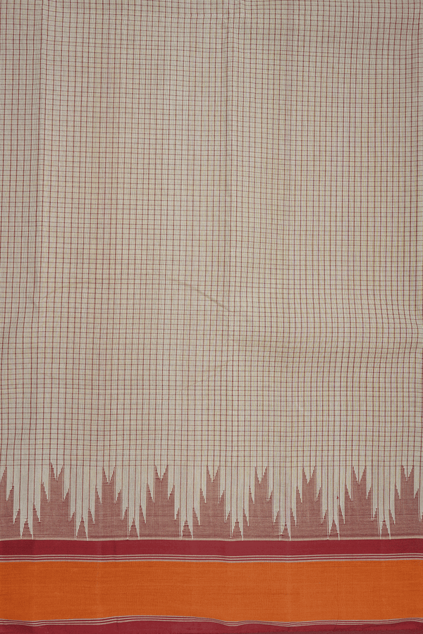 Allover Checks Design Cream Color Kanchi Cotton Saree
