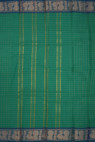 Allover Checks Design Emerald Green Chettinadu Cotton Saree