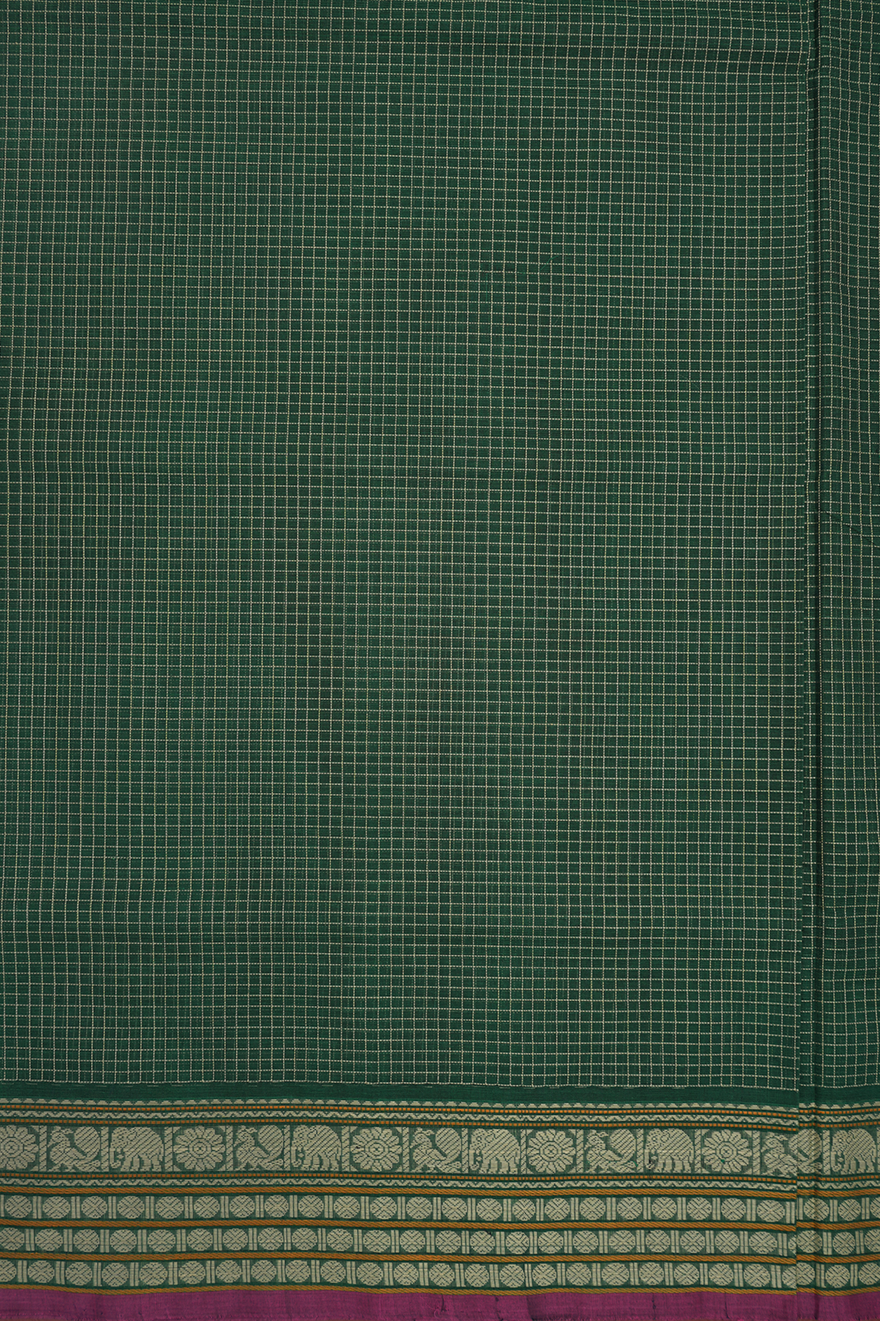 Allover Checks Design Emerald Green Coimbatore Cotton Saree
