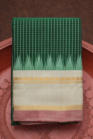 Allover Checks Design Emerald Green Gadwal Silk Cotton Saree