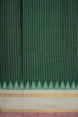 Allover Checks Design Emerald Green Gadwal Silk Cotton Saree