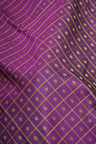 Allover Checks Design Grape Purple Kanchipuram Silk Saree