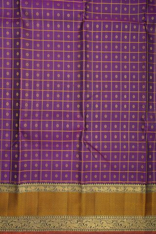 Allover Checks Design Grape Purple Kanchipuram Silk Saree