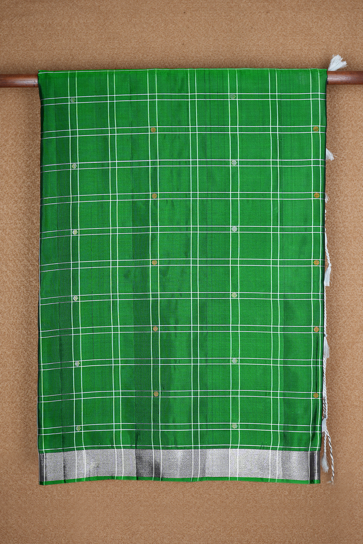 Allover Checks Design Green Soft Silk Saree