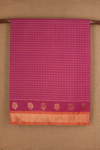 Allover Checks Design Hibiscus Red Venkatagiri Cotton Saree