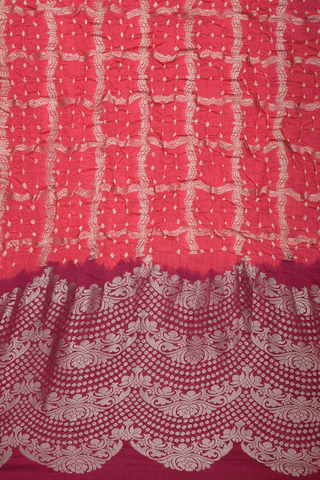 Allover Checks Design Hot Pink Bandhani Silk Saree