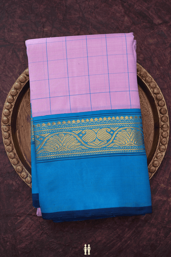 Allover Checks Design Light Pink Kanchipuram Silk Saree