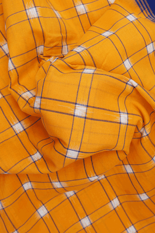 Allover Checks Design Mango Yellow Pochampally Cotton Saree