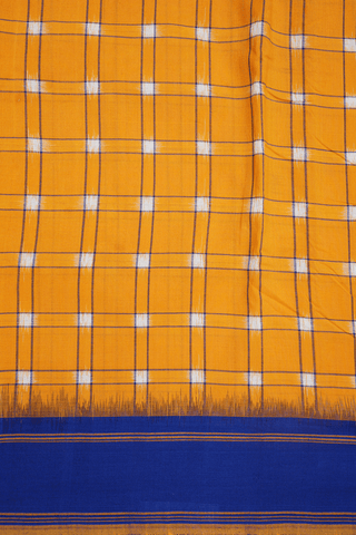 Allover Checks Design Mango Yellow Pochampally Cotton Saree