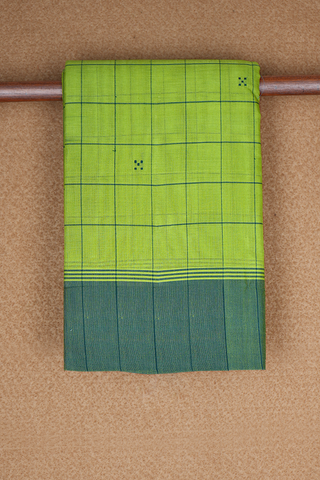 Allover Checks Design Parrot Green Kanchi Cotton Saree