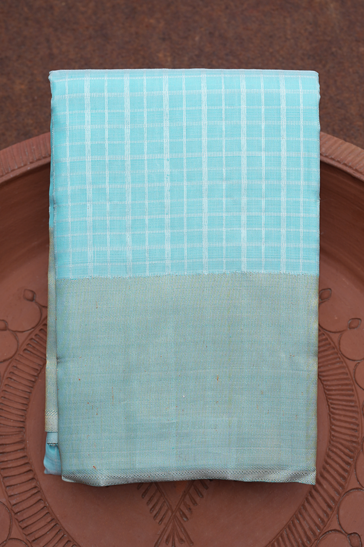 Allover Checks Design Light Blue Kanchipuram Silk Saree