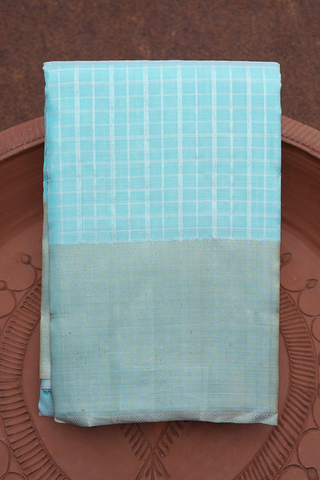 Allover Checks Design Light Blue Kanchipuram Silk Saree