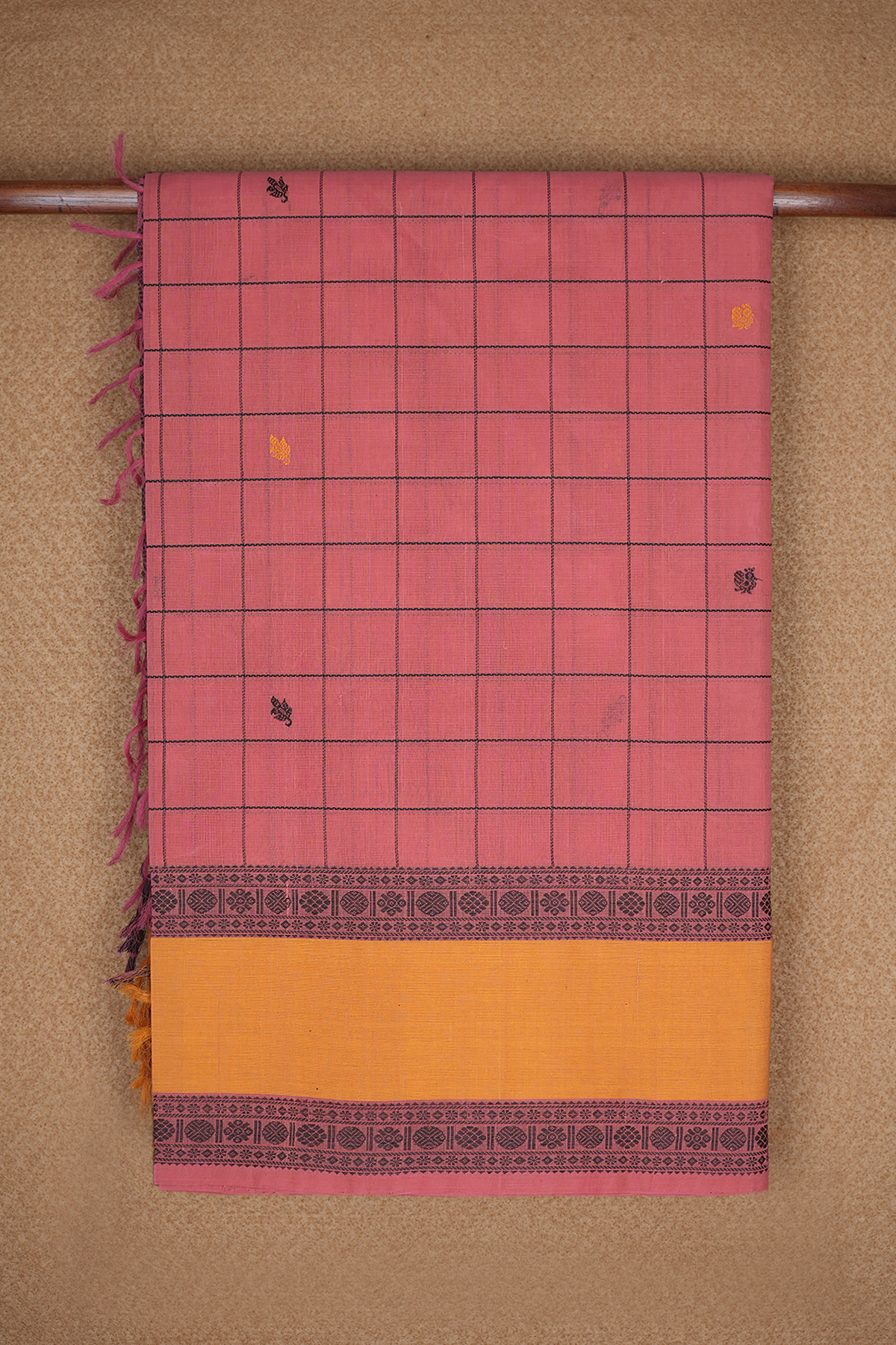 Allover Checks Design Punch Pink Coimbatore Cotton Saree