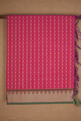 Allover Checks Design Rani Pink Coimbatore Cotton Saree