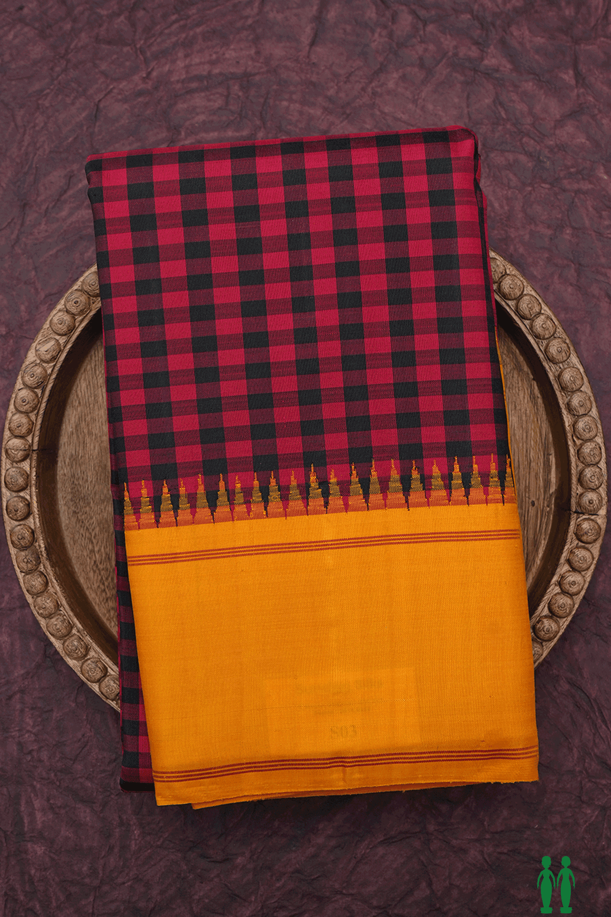 Allover Checks Design Red And Black Kanchipuram Silk Saree