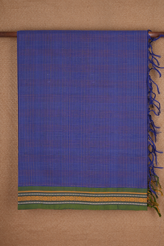 Allover Checks Design Royal Blue Coimbatore Cotton Saree