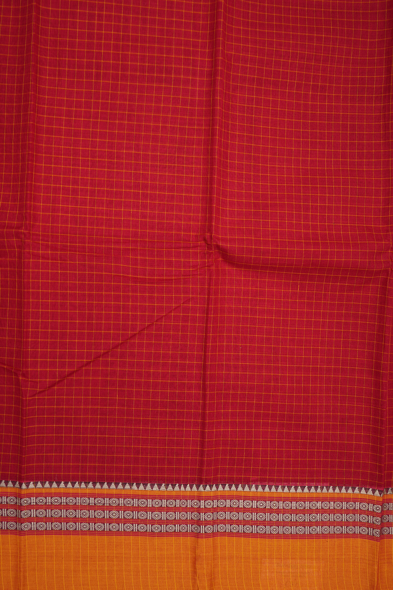 Allover Checks Design Scarlet Red Narayanpet Cotton Saree