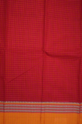 Allover Checks Design Scarlet Red Narayanpet Cotton Saree