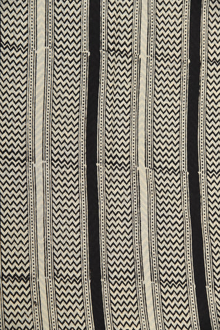 Chevron Design Black Jaipur Printed Cotton Saree