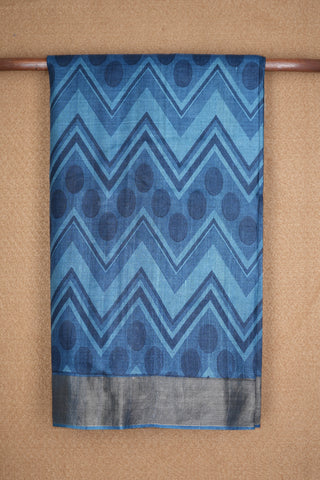 Allover Chevron Design Printed Capri Blue Tussar Silk Saree
