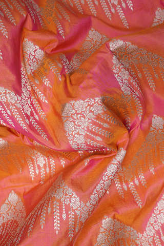 Allover Chevron Zari Design Coral Orange Banarasi Silk Saree