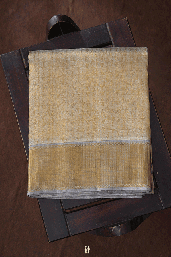 Allover Design Beige Tissue Silk Dhoti With Angavastram Set