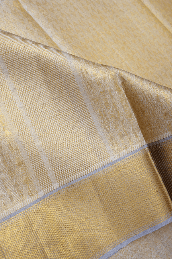 Allover Design Beige Tissue Silk Dhoti With Angavastram Set