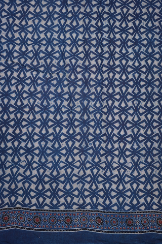 Allover Design Berry Blue Ajrakh Printed Linen Saree