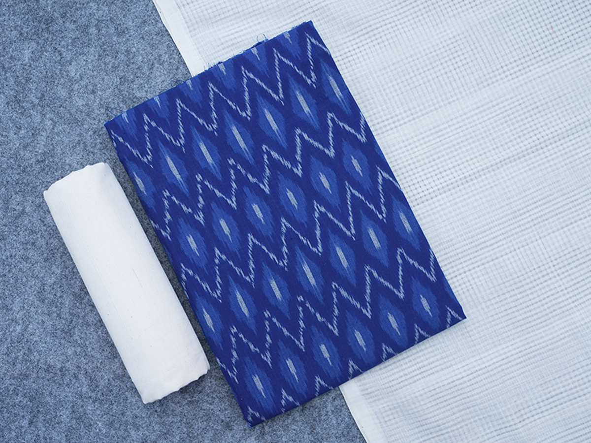 Allover Design Berry Blue Ikat Cotton Salwar Material