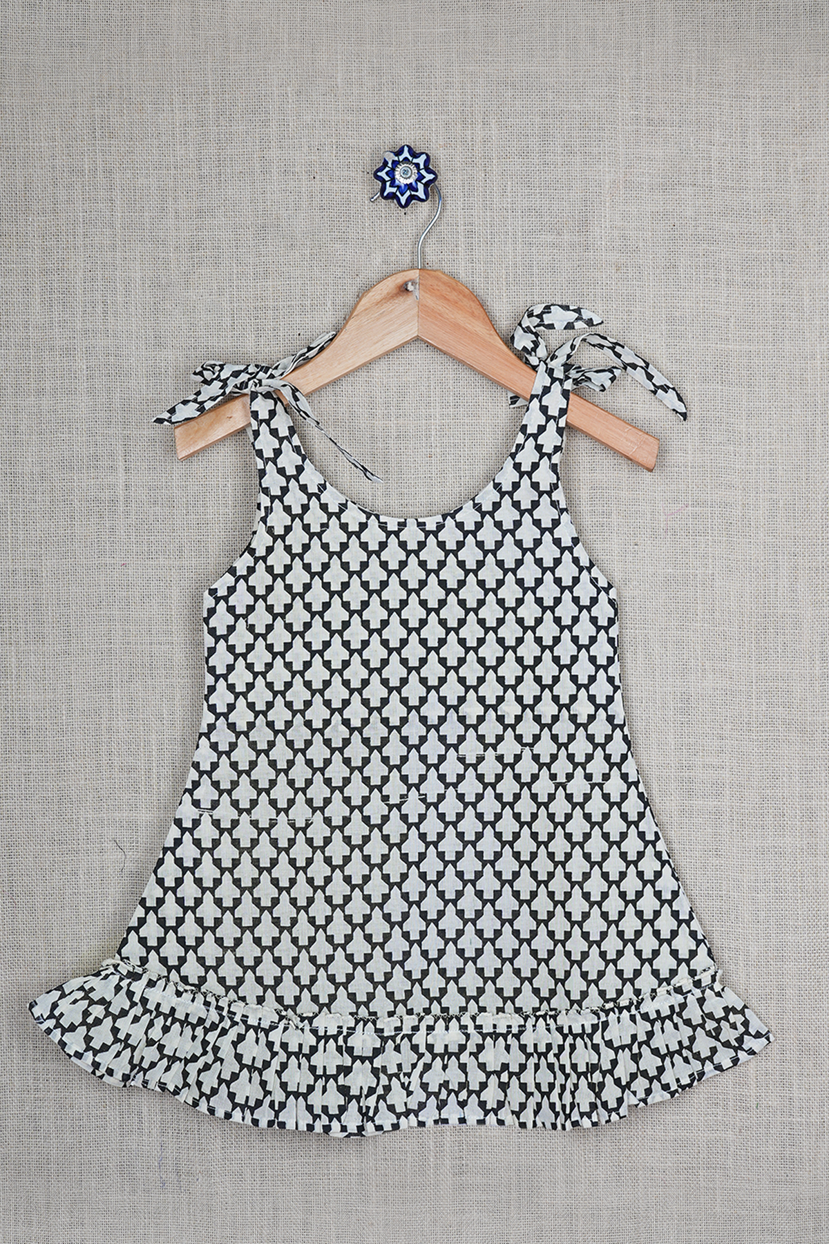 Allover Design Black And White Printed Cotton Frock