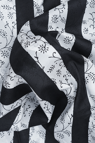 Allover Design Black And White Printed Silk Saree