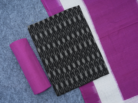 Allover Design Black Ikat Cotton Unstitched Salwar Material