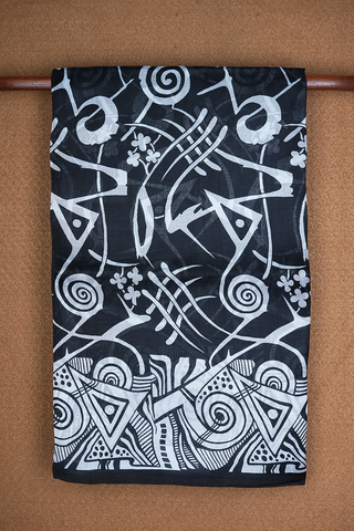 Allover Design Black Printed Silk Saree