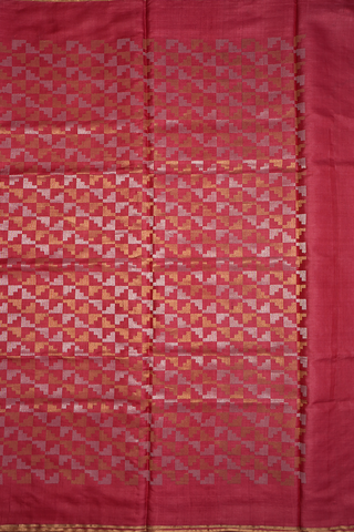 Allover Design Blush Red Tussar Silk Saree
