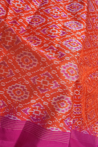 Allover Design Bright Orange Pochampally Silk Dupatta