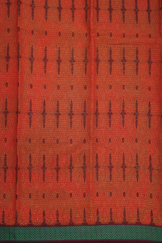 Allover Design Bright Orange Printed Cotton Saree